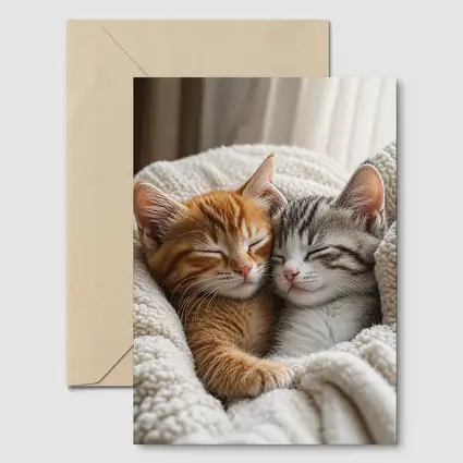 Two Sleeping Kittens Cuddled In Blanket