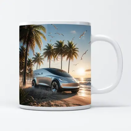 Tesla Concept Car Sunny Tropical Beach