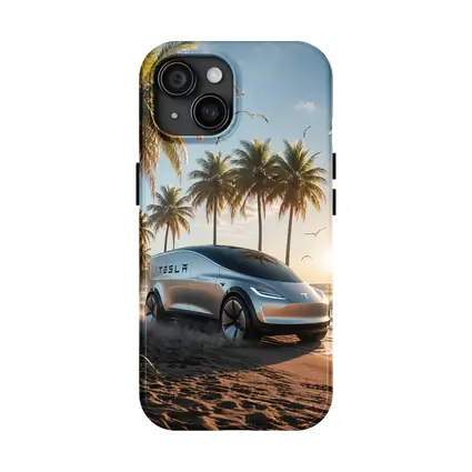 Tesla Concept Car Sunny Tropical Beach