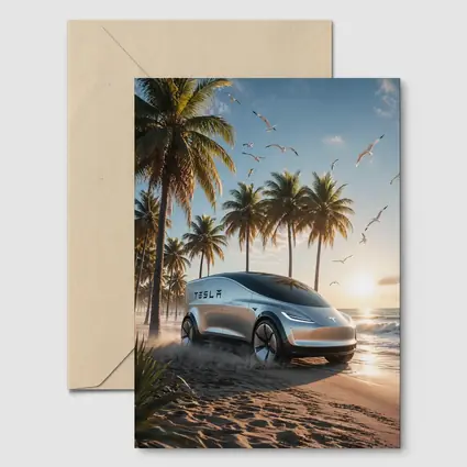 Tesla Concept Car Sunny Tropical Beach