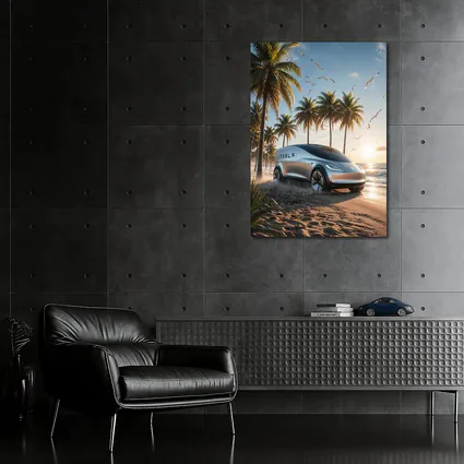 Tesla Concept Car Sunny Tropical Beach