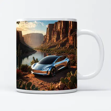 Tesla Model S Desert Canyon River Scene