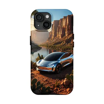 Tesla Model S Desert Canyon River Scene