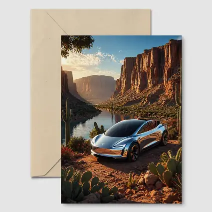 Tesla Model S Desert Canyon River Scene