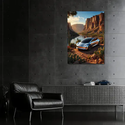 Tesla Model S Desert Canyon River Scene