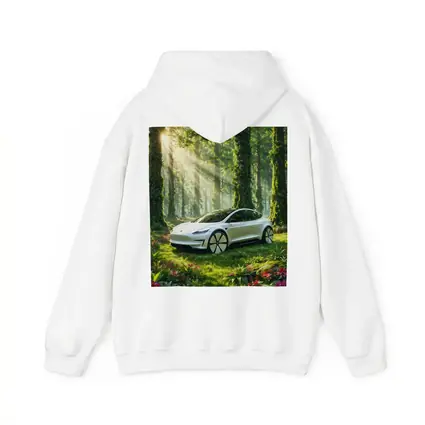 Tesla Model 3 White In Sunlit Forest