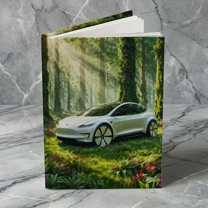Tesla Model 3 White In Sunlit Forest