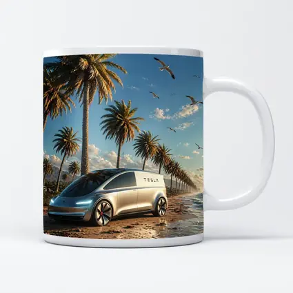 Tesla Van Concept Beach Palm Trees