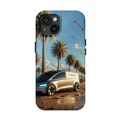 Tesla Van Concept Beach Palm Trees