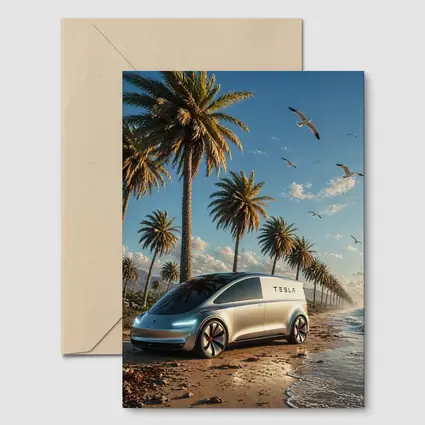 Tesla Van Concept Beach Palm Trees
