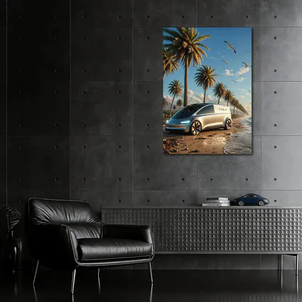 Tesla Van Concept Beach Palm Trees