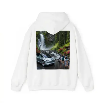 Tesla Model Y Silver At Forest Waterfall