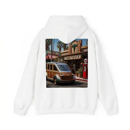 Tesla Cybertruck Woody Wagon Retro Diner Setting