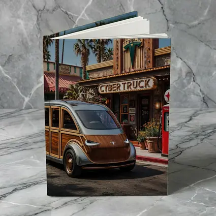 Tesla Cybertruck Woody Wagon Retro Diner Setting