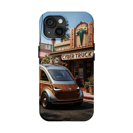 Tesla Cybertruck Woody Wagon Retro Diner Setting