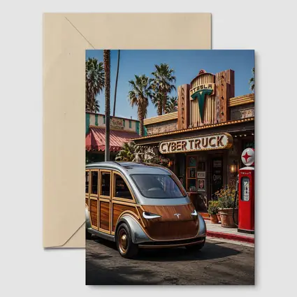 Tesla Cybertruck Woody Wagon Retro Diner Setting