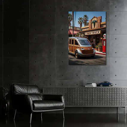 Tesla Cybertruck Woody Wagon Retro Diner Setting