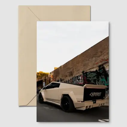 Tesla Cybertruck Beige Wrap Urban Graffiti Street