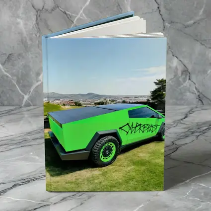 Green Tesla Cybertruck Graffiti City Background