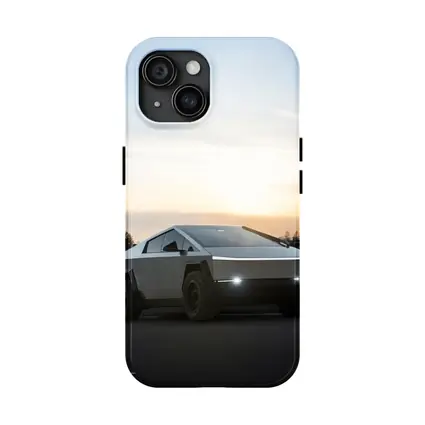 Tesla Cybertruck Parked Near River At Sunset