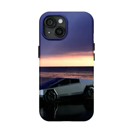 Tesla Cybertruck Parked on Beach at Sunset