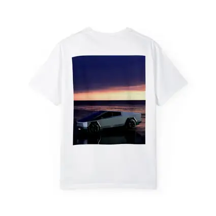 Tesla Cybertruck Parked on Beach at Sunset