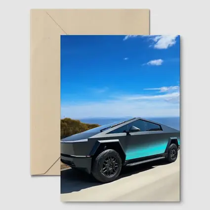 Tesla Cybertruck Dark Teal Coastal Road Drive