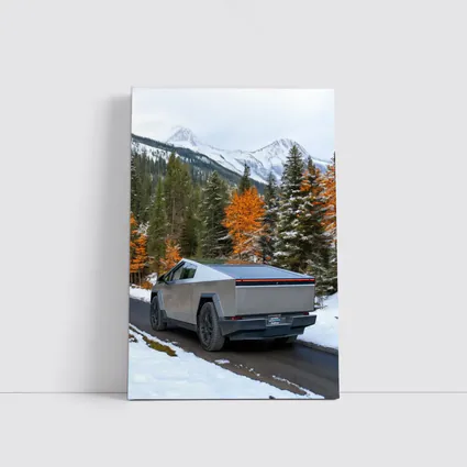 Tesla Cybertruck Mountain Snow Forest Road