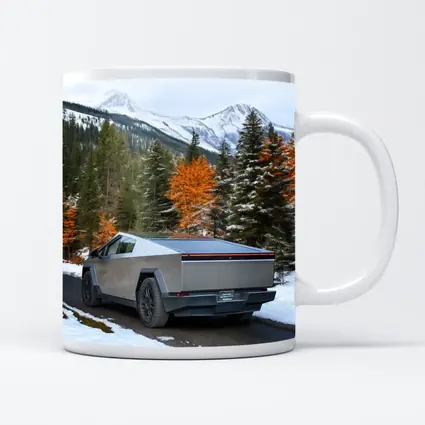 Tesla Cybertruck Mountain Snow Forest Road