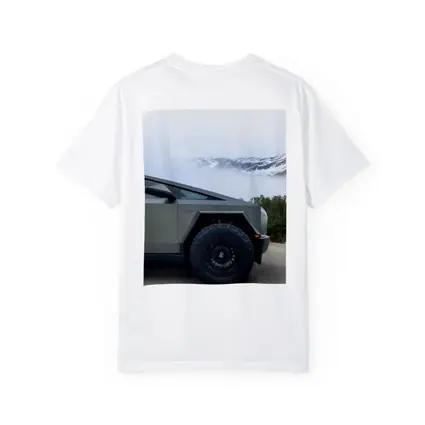Tesla Cybertruck Parked Near Snowy Mountain Fog