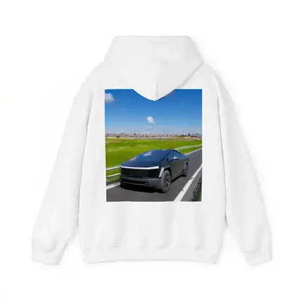 Tesla Cybertruck Black Highway City Background