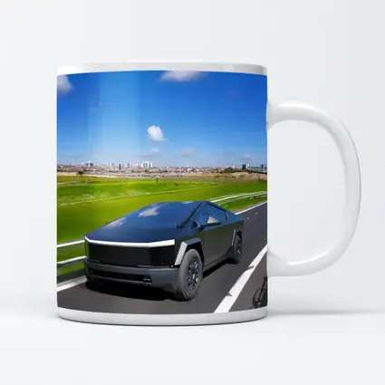 Tesla Cybertruck Black Highway City Background