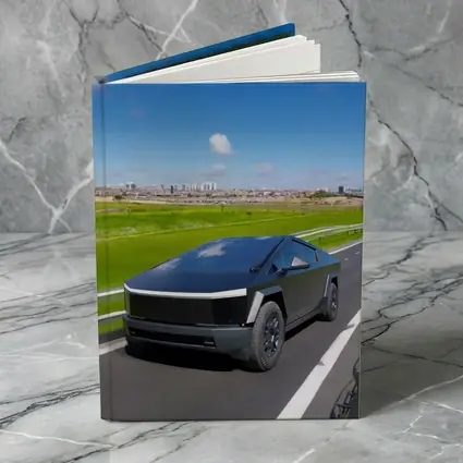 Tesla Cybertruck Black Highway City Background