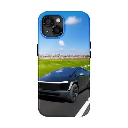 Tesla Cybertruck Black Highway City Background