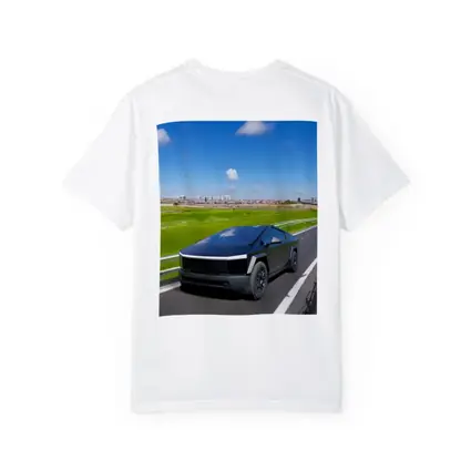 Tesla Cybertruck Black Highway City Background