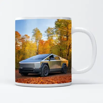 Tesla Cybertruck Parked Among Autumn Trees