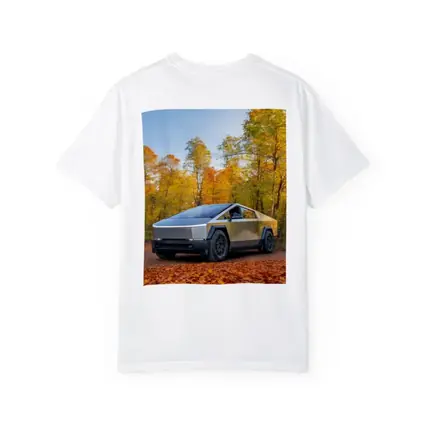 Tesla Cybertruck Parked Among Autumn Trees