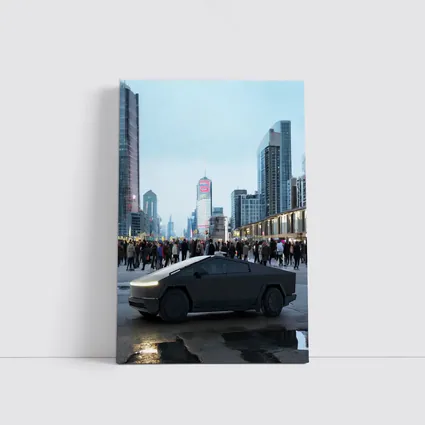 Tesla Cybertruck Dark City Street Scene