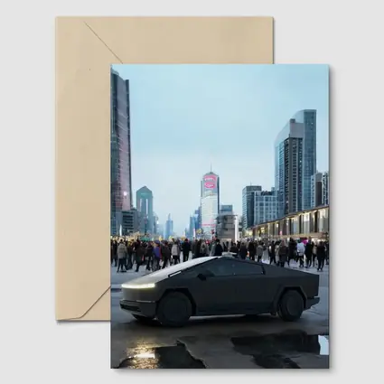 Tesla Cybertruck Dark City Street Scene