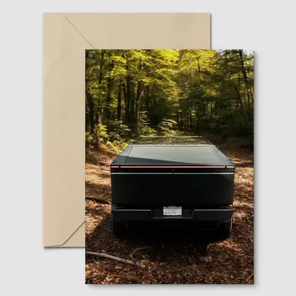 Tesla Cybertruck Rear View Forest Trail