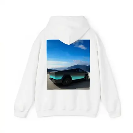 Tesla Cybertruck Teal Chrome Mountain Sky