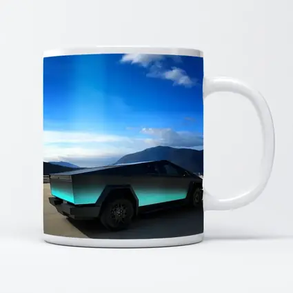 Tesla Cybertruck Teal Chrome Mountain Sky