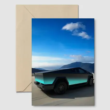 Tesla Cybertruck Teal Chrome Mountain Sky