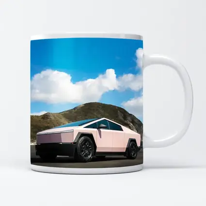 Pink Tesla Cybertruck Parked Near Mountains