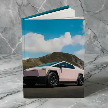 Pink Tesla Cybertruck Parked Near Mountains