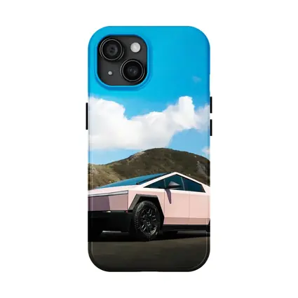 Pink Tesla Cybertruck Parked Near Mountains