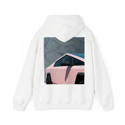 Pink Tesla Cybertruck Against Marble Wall