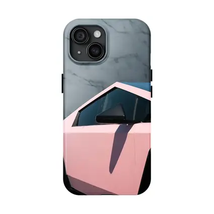 Pink Tesla Cybertruck Against Marble Wall