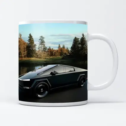 Tesla Cybertruck Parked Near Calm Lake