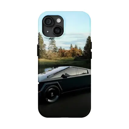 Tesla Cybertruck Parked Near Calm Lake